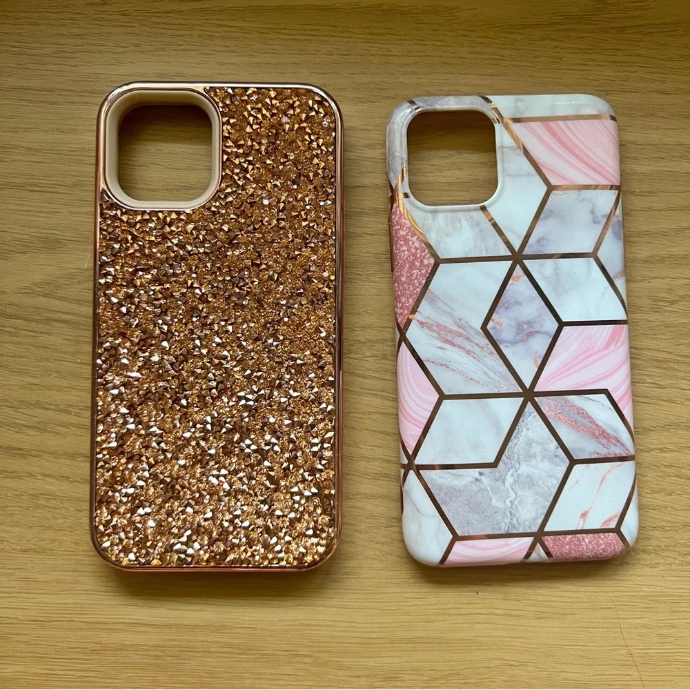 2 iPhone 11 Pro Cases Bundle Rose Gold Rhinestone Bling Marble Sparkly